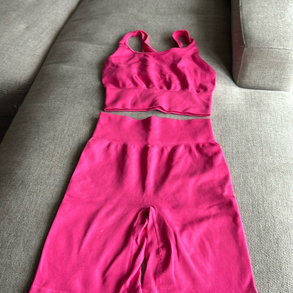 Pink crop top and biker shorts set